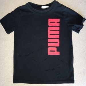 Puma Red and Black Short Sleeve Tee with Bold Logo, Size 7